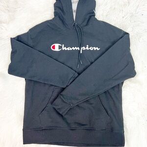 CHAMPION BLACK LONG SLEEVE GRAPHIC LOGO HOODIE SWEATSHIRT SZ LARGE